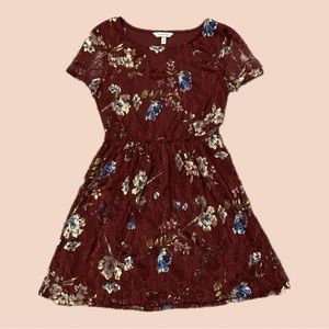 Speechless Maroon Short Sleeve Floral Lace Dress